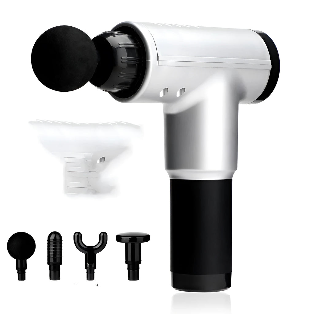 Electric massage gun in black with 6-speed adjustment and 4 massage heads, 22x17.5x6.8cm
