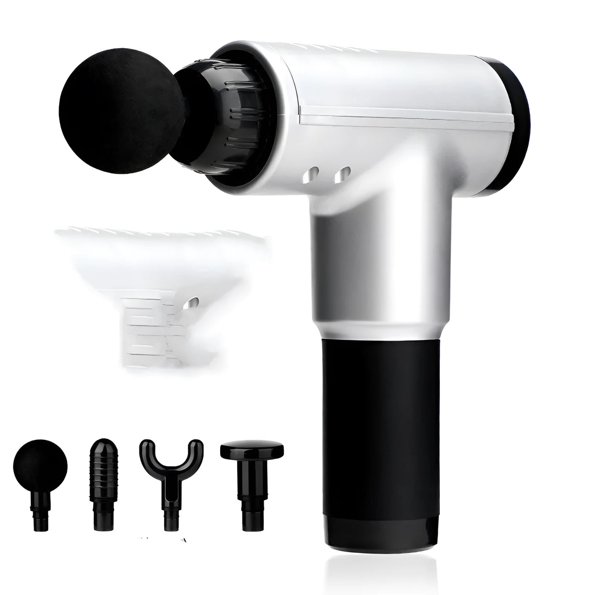 Electric massage gun in black with 6-speed adjustment and 4 massage heads, 22x17.5x6.8cm