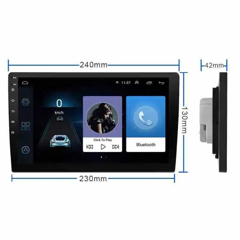 Large black car navigator with rotating LCD screen for GM vehicles, showing Android interface.