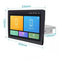 Large black car navigator with rotating LCD screen for GM vehicles, showing Android interface.