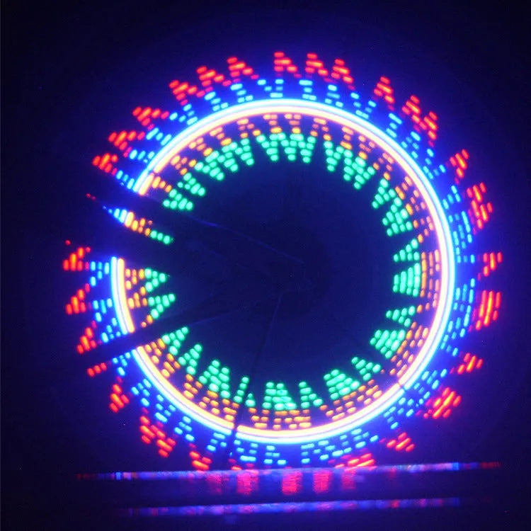 16 LED colourful bicycle wheel light with steel wire and 32 patterns attached to a mountain bike wheel