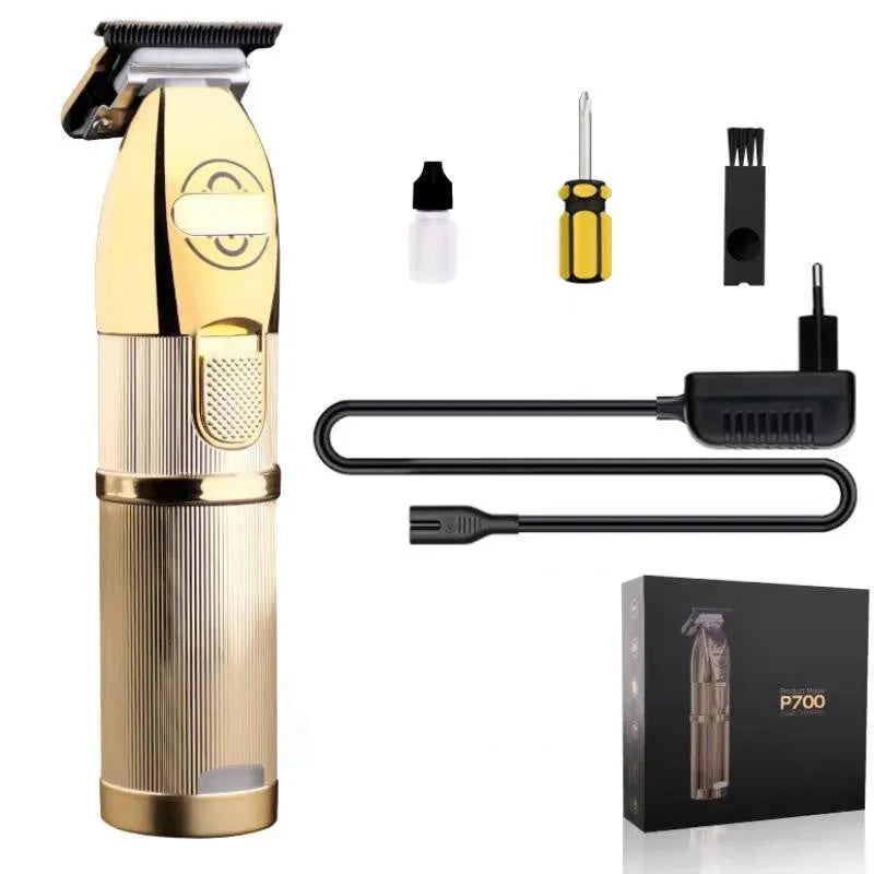 Gold professional hair clipper with cordless design and dual charging capability