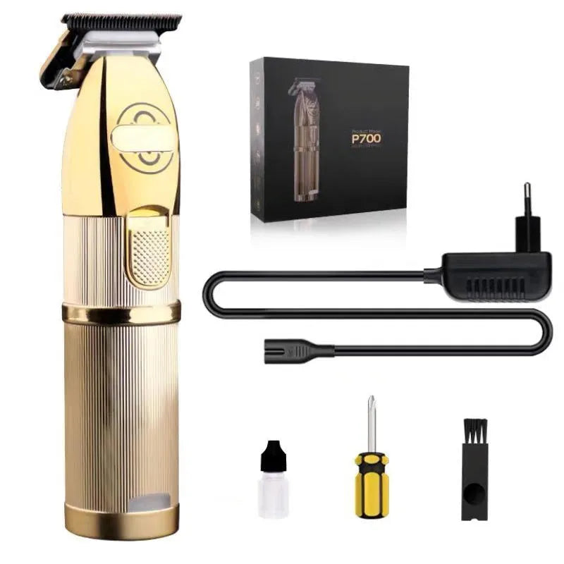 Gold professional hair clipper with cordless design and dual charging capability