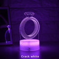 3D diamond ring LED night light with colour-changing LEDs in an acrylic and ABS plastic housing.
