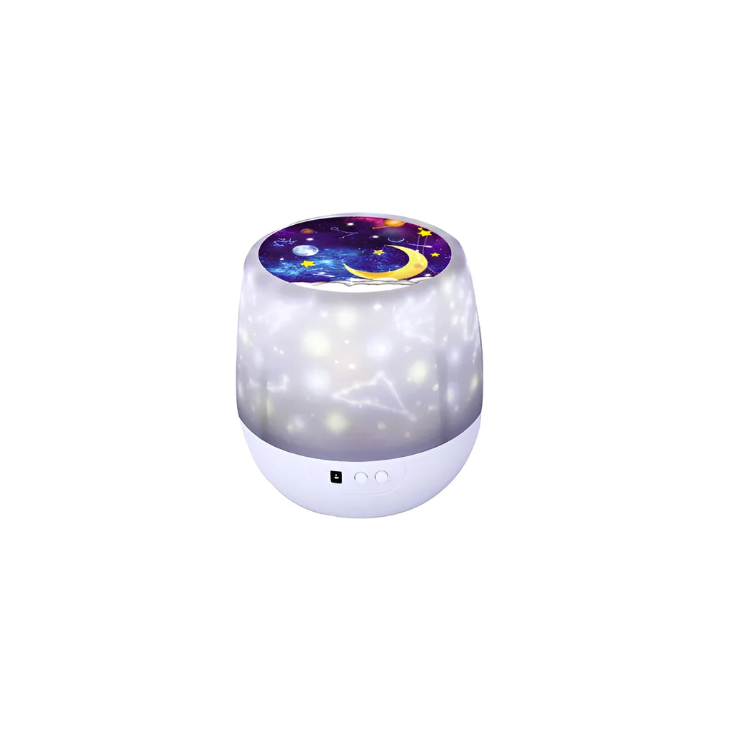 Pruixin PRX1363 remote control LED projector night light projecting star patterns on a ceiling.