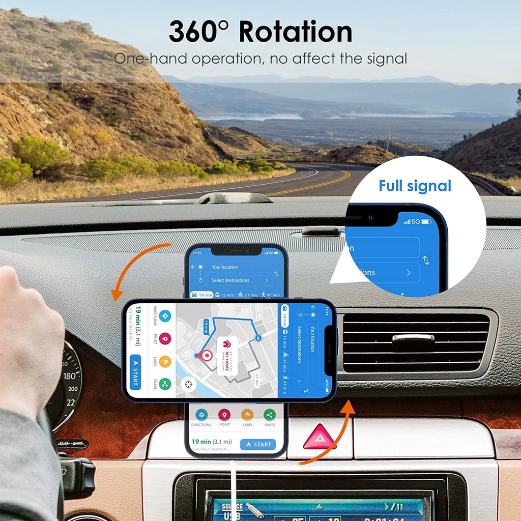 Magnetic suction wireless car charger 15W in black with indicator light for mobile phones