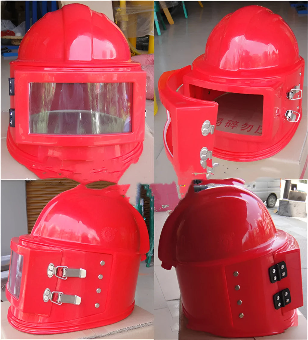 Oxygen-Supply Sandblasting Helmet with Thermostat, One-Piece Design, Dustproof and Sealed Sandblasting Helmet for Spraying and Anti-Odor Use, CE Standard, 350x320x280mm, Adjustable Temperature, Vent Holes, Net Bag Plus Sponge Hat Lining, HY02 Style
