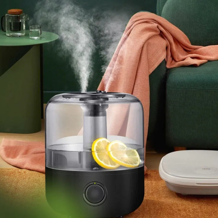 White mechanical humidifier with 3L tank and 280ml/h mist output for bedroom use