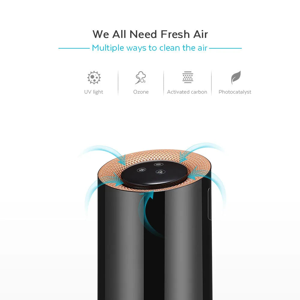 Household photocatalyst mosquito killer air purifier with UV ozone sterilisation for rooms under 20 square metres, black colour, front view
