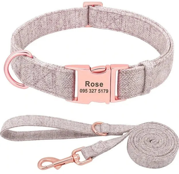 Non-woven fabric dog collar and leash set in blue with anti-lost design for medium and large dogs