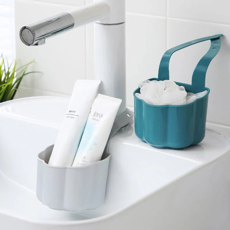 Nordic style plastic sink drain basket in dark blue measuring 20x10x7.5cm