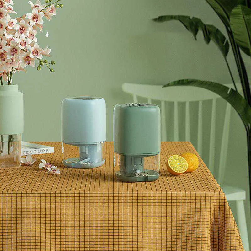 Portable dehumidifier unit in blue, green or white colours with 0.7L water tank