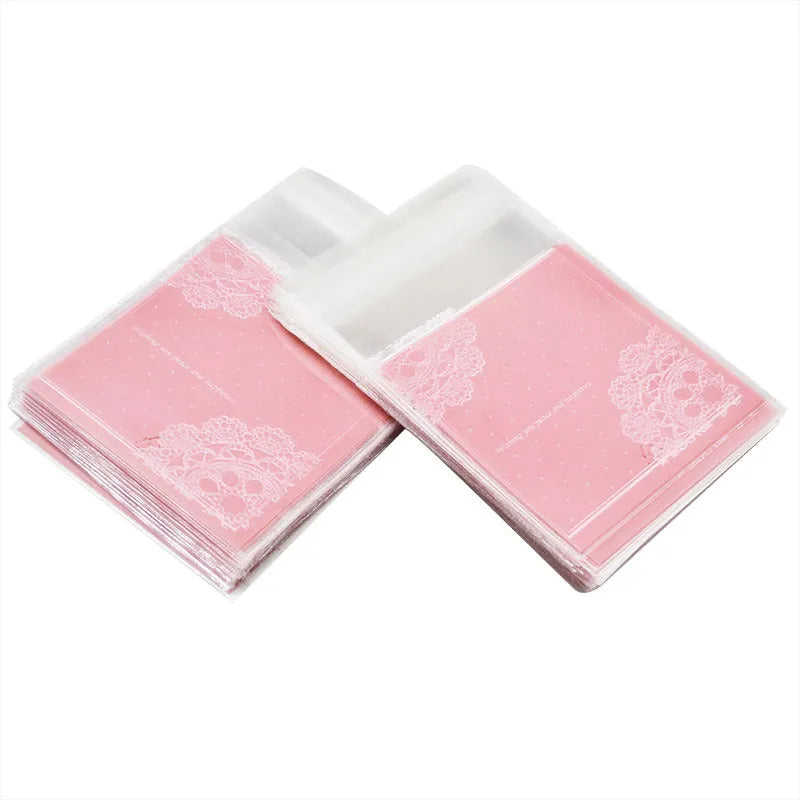 Pink self-adhesive plastic packaging bags with resealable zip for handmade soap
