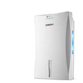White compact household dehumidifier with 2.2L water tank measuring 245mm wide