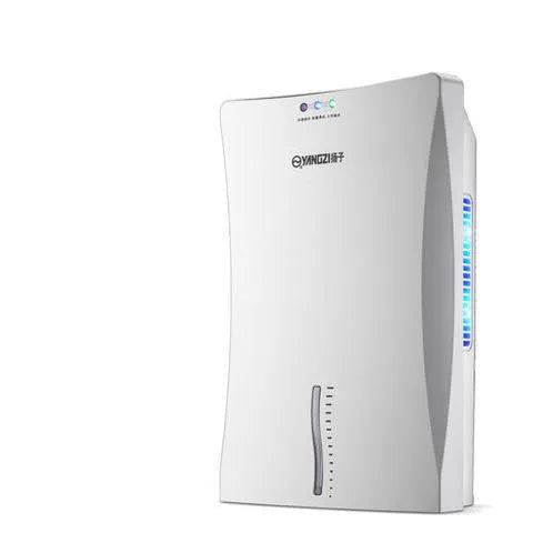 White compact household dehumidifier with 2.2L water tank measuring 245mm wide