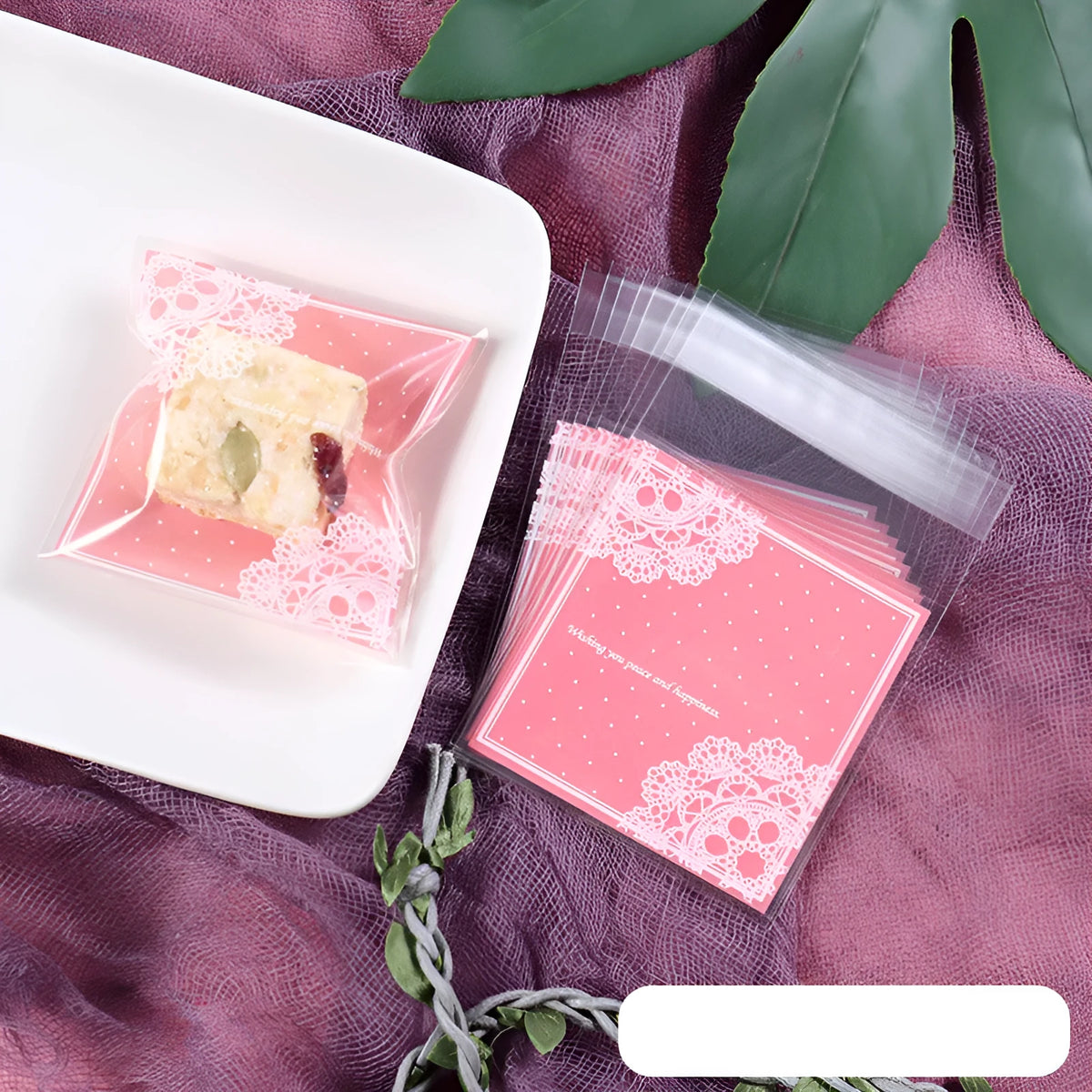 Pink self-adhesive plastic packaging bags with resealable zip for handmade soap