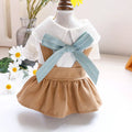 Khaki bowknot student dress for dogs and cats made from polyester in sizes XS to XL