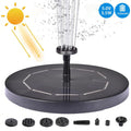 Black solar-powered water fountain pump with four spray nozzles on a 16x16cm base.