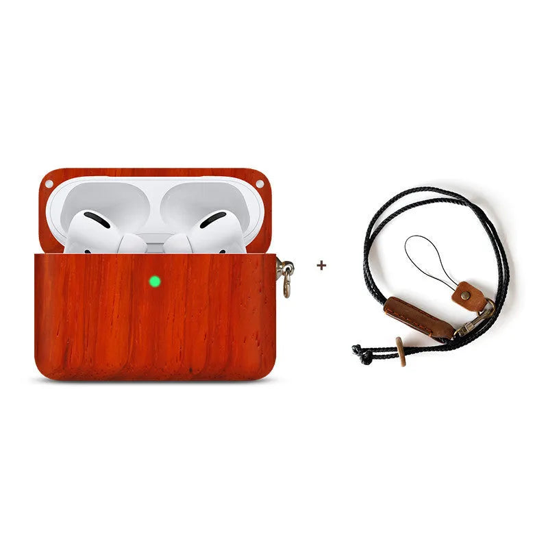 Apple-compatible wireless Bluetooth earphones with solid wood hard shell anti-fall casing