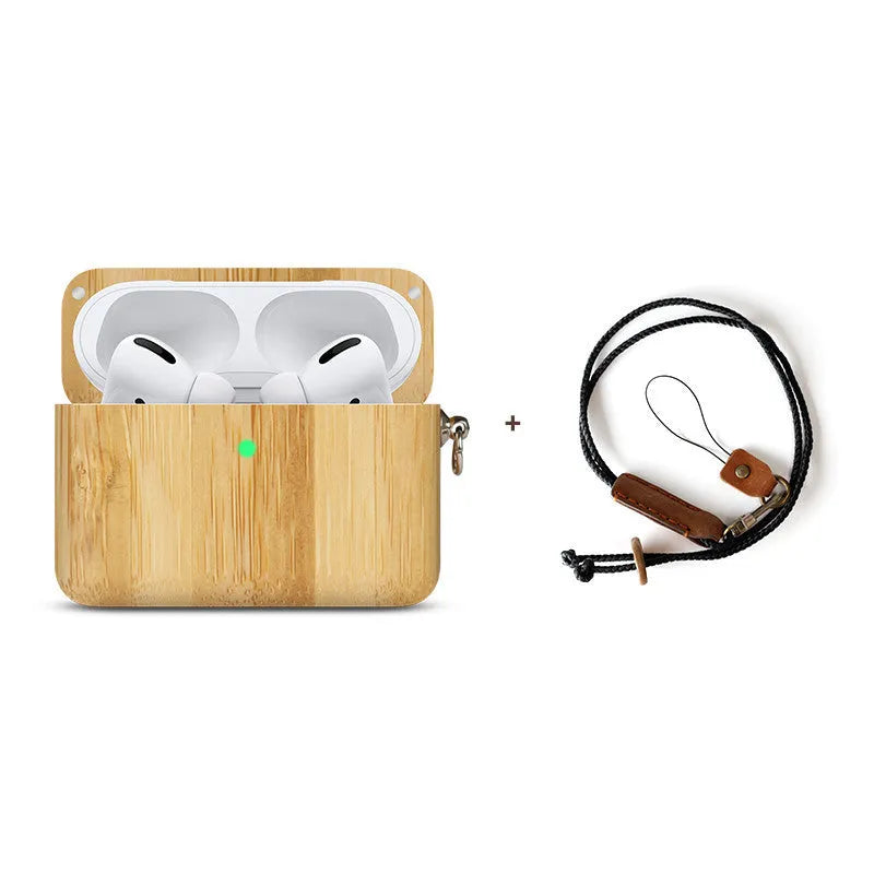Apple-compatible wireless Bluetooth earphones with solid wood hard shell anti-fall casing