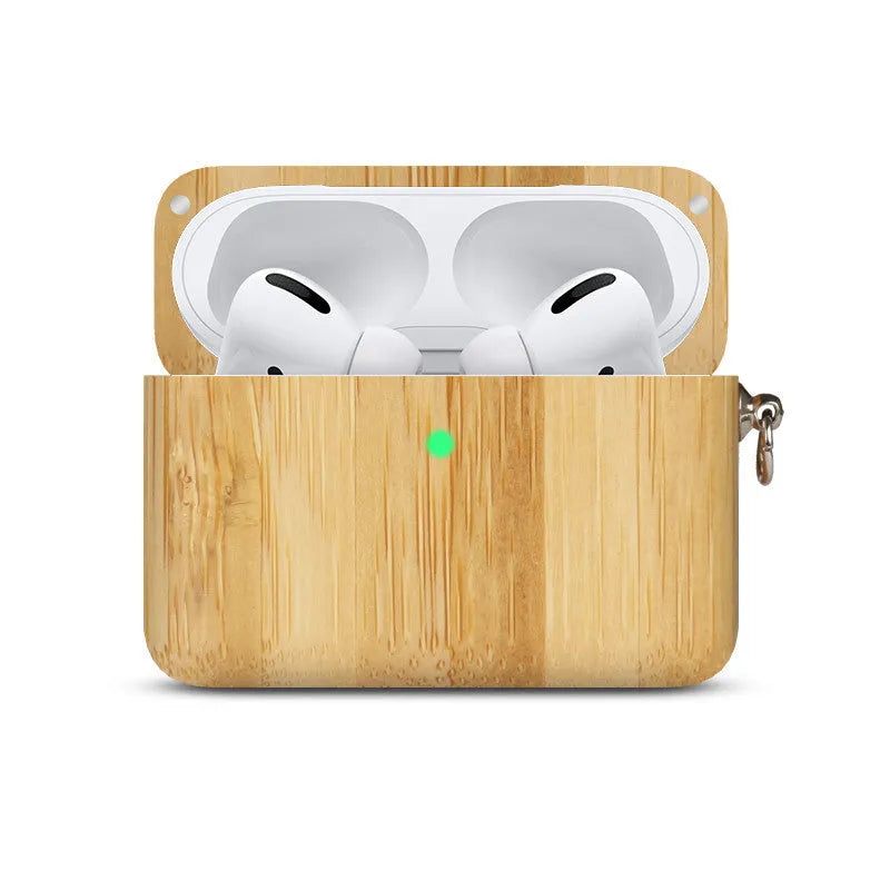Apple-compatible wireless Bluetooth earphones with solid wood hard shell anti-fall casing