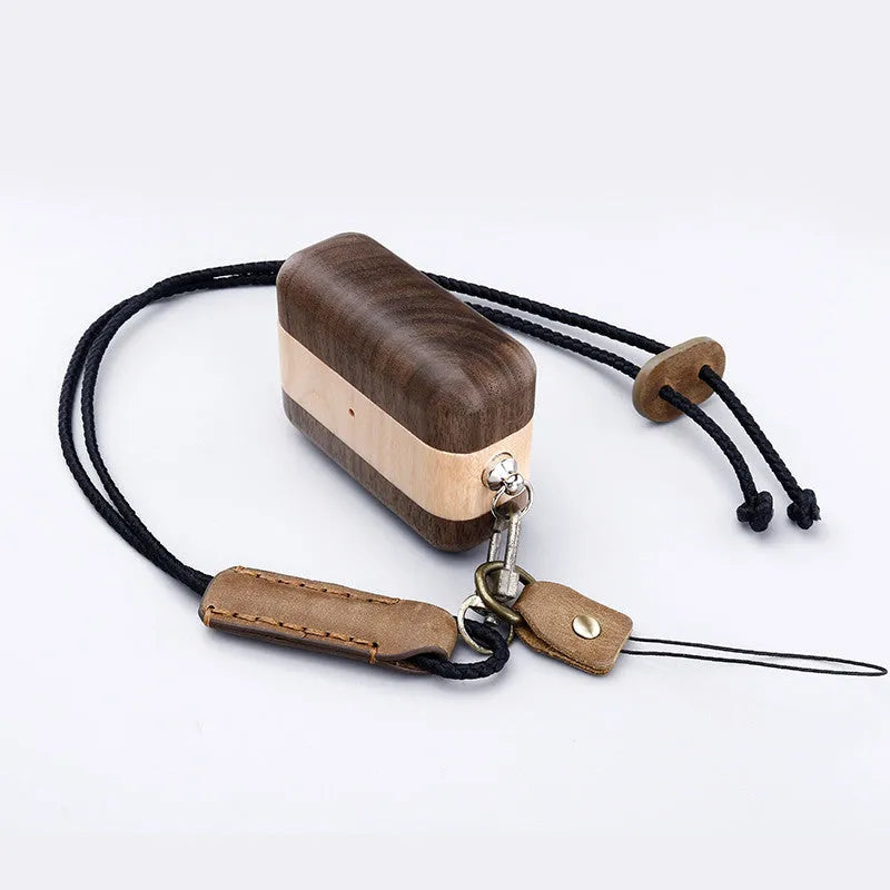 Apple-compatible wireless Bluetooth earphones with solid wood hard shell anti-fall casing