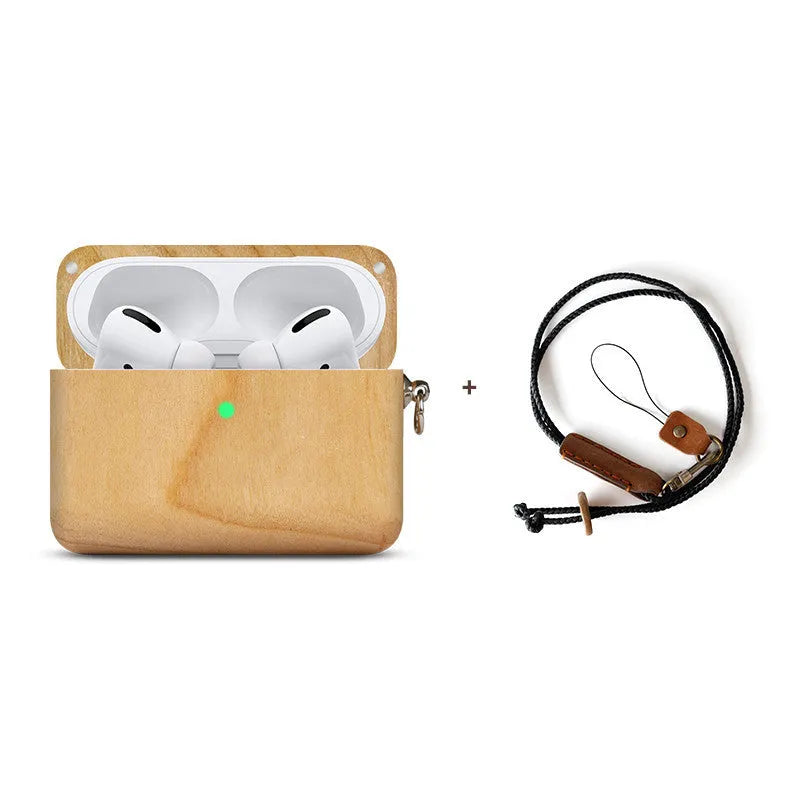 Apple-compatible wireless Bluetooth earphones with solid wood hard shell anti-fall casing