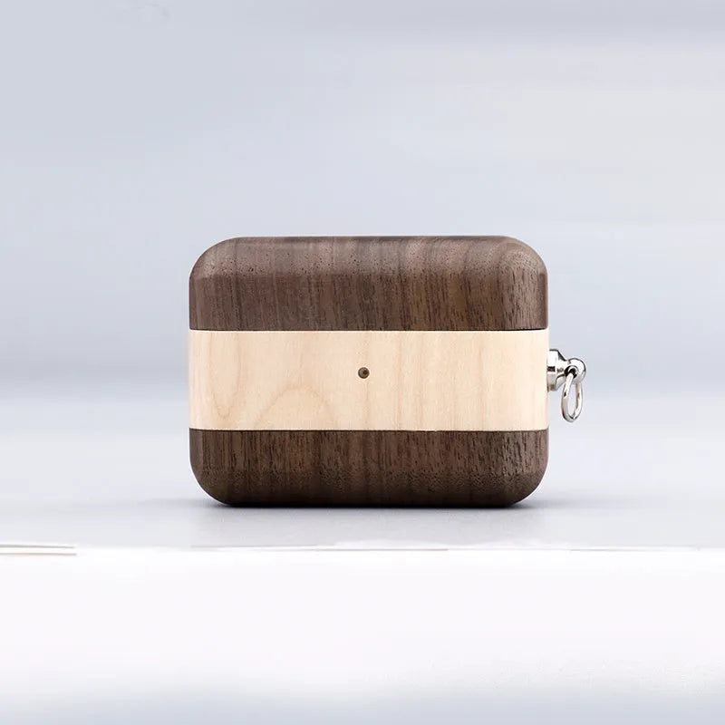 Apple-compatible wireless Bluetooth earphones with solid wood hard shell anti-fall casing