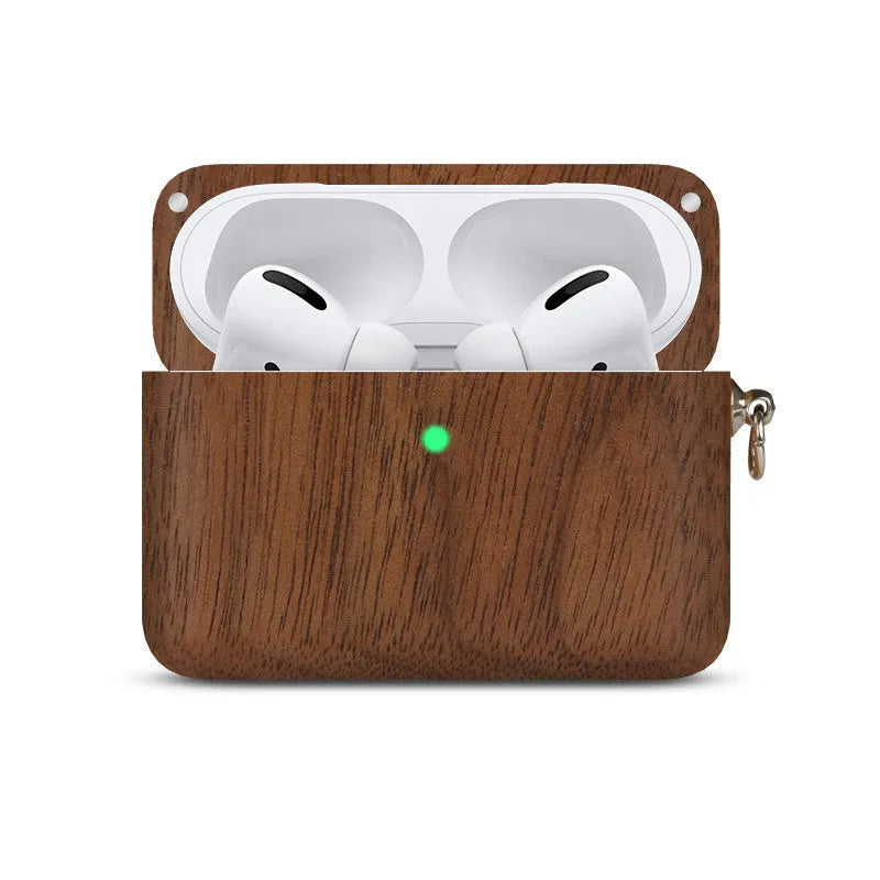 Apple-compatible wireless Bluetooth earphones with solid wood hard shell anti-fall casing