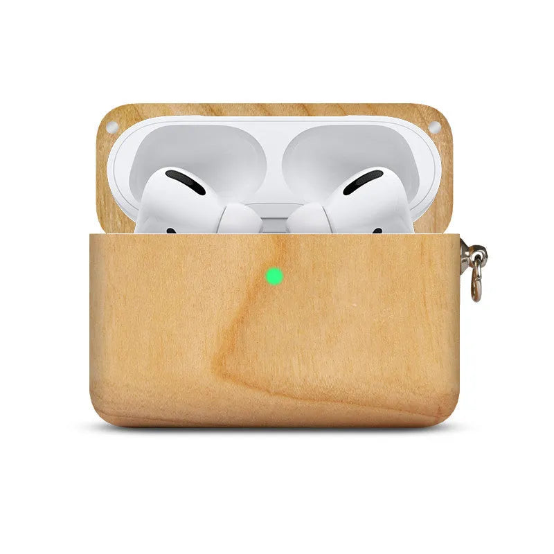 Apple-compatible wireless Bluetooth earphones with solid wood hard shell anti-fall casing