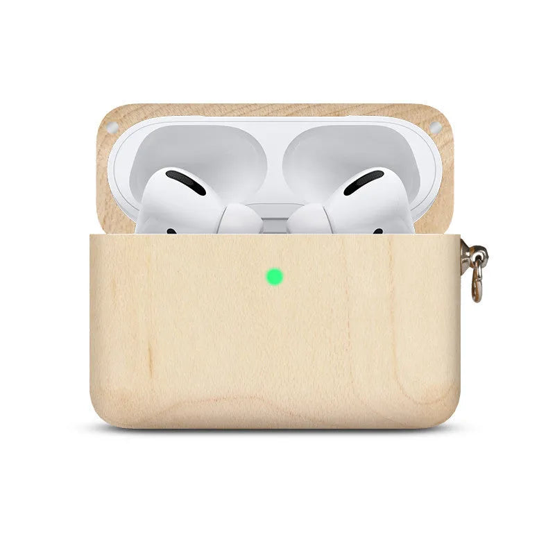 Apple-compatible wireless Bluetooth earphones with solid wood hard shell anti-fall casing