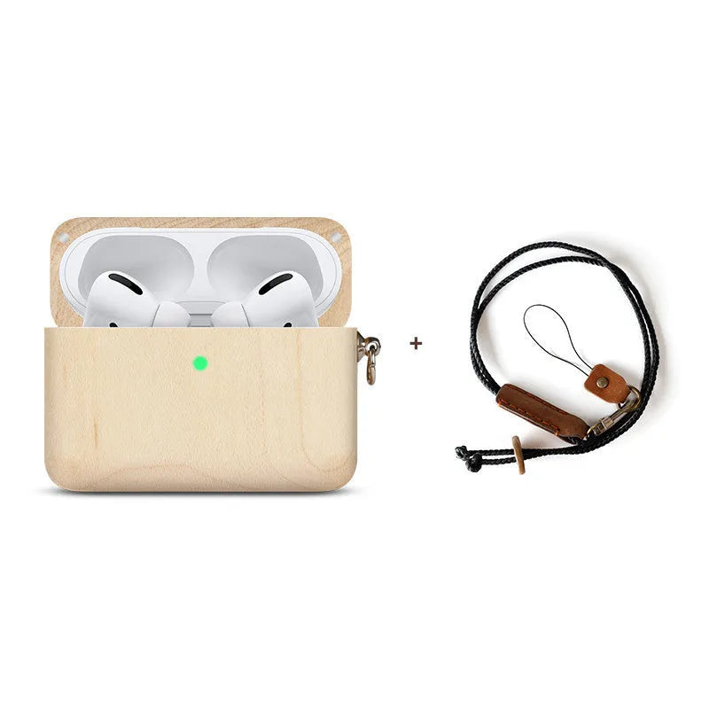 Apple-compatible wireless Bluetooth earphones with solid wood hard shell anti-fall casing