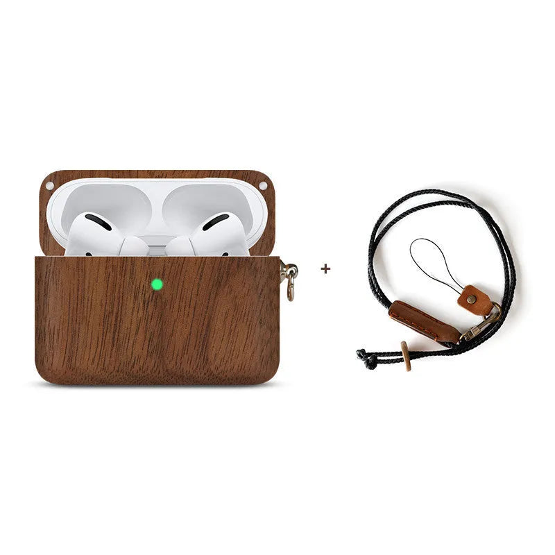 Apple-compatible wireless Bluetooth earphones with solid wood hard shell anti-fall casing