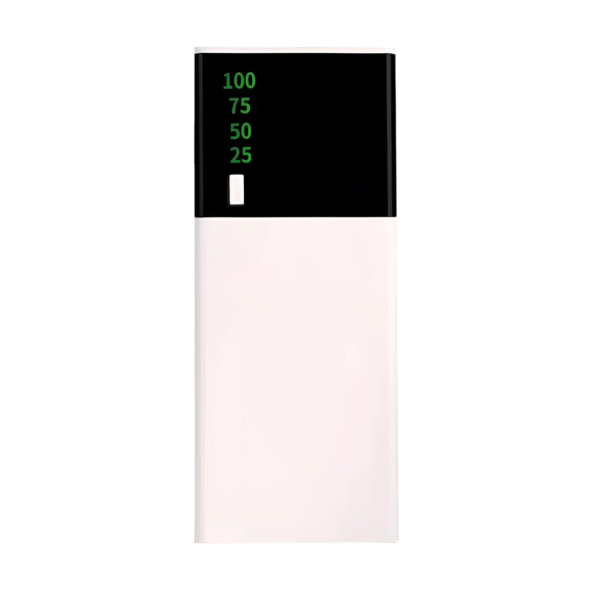 Black 20000mAh power bank with charging cable on a white background