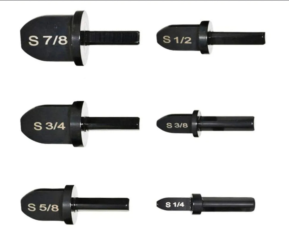 Black stainless steel electric tube expander set of 6 pieces on a white background