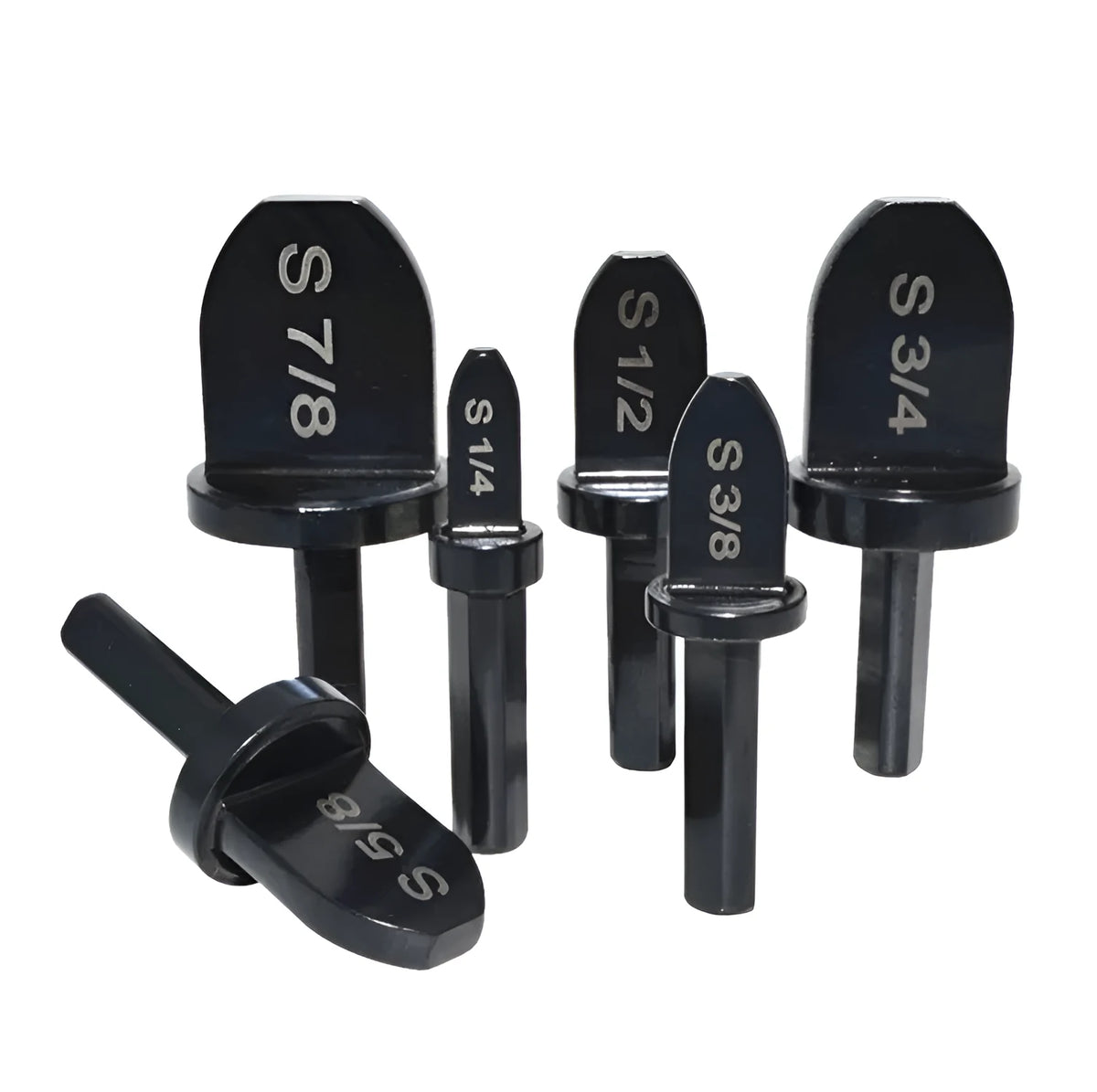 Black stainless steel electric tube expander set of 6 pieces on a white background