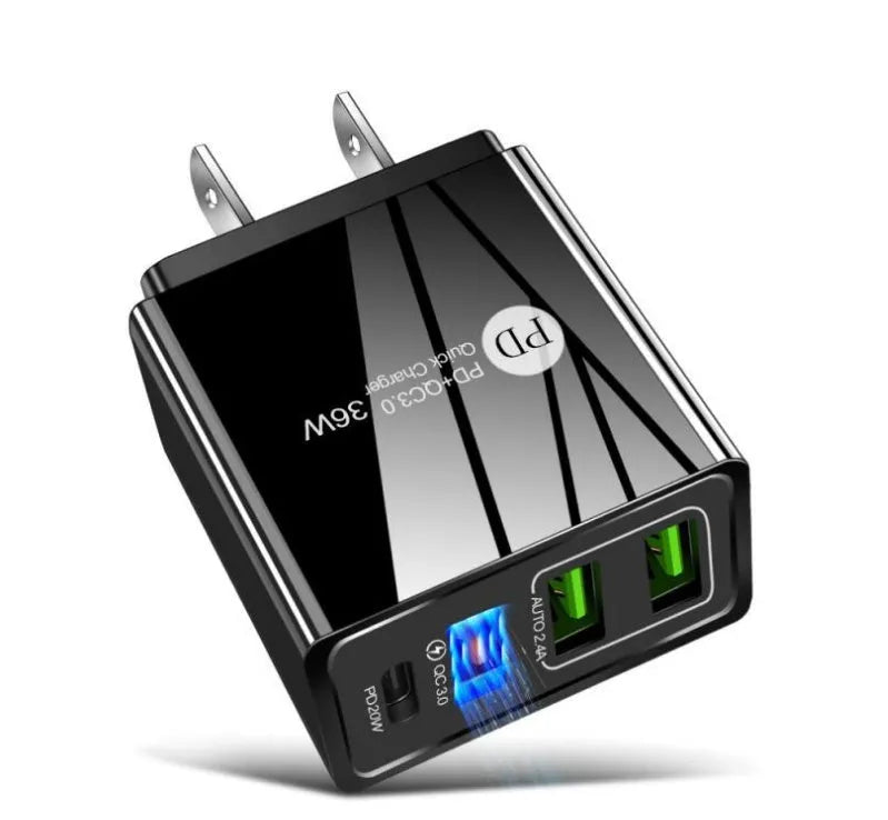 20W PD fast charger with four USB ports in black or white colour options