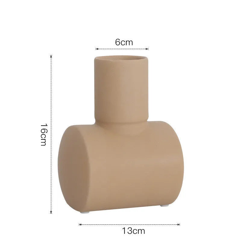 Nordic Morandi style ceramic vase with hammer texture in beige, brown, or purple.