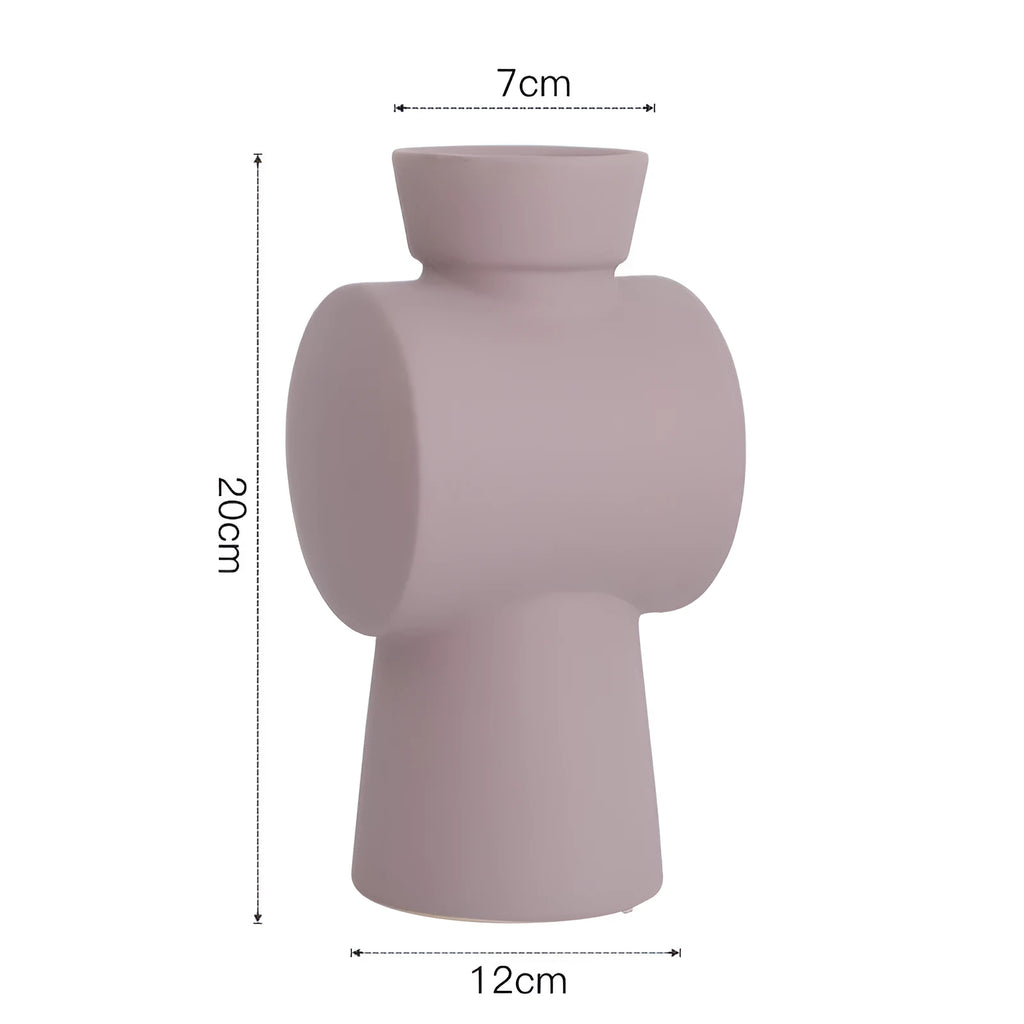 Nordic Morandi style ceramic vase with hammer texture in beige, brown, or purple.