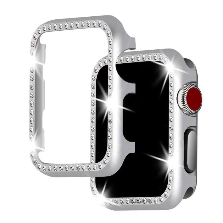 Aluminium alloy diamond protective case for Apple Watch in silver, black, rose gold, rose pink, or gold colour.