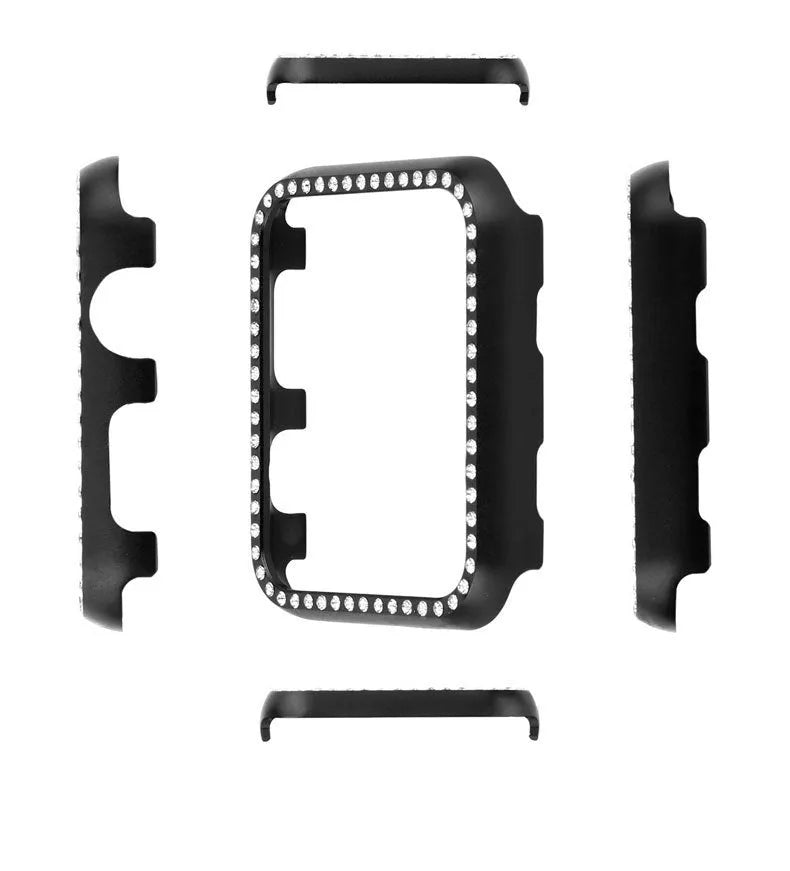 Aluminium alloy diamond protective case for Apple Watch in silver, black, rose gold, rose pink, or gold colour.