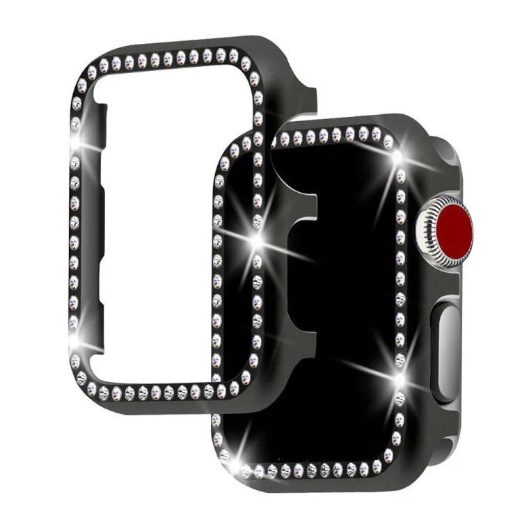 Aluminium alloy diamond protective case for Apple Watch in silver, black, rose gold, rose pink, or gold colour.