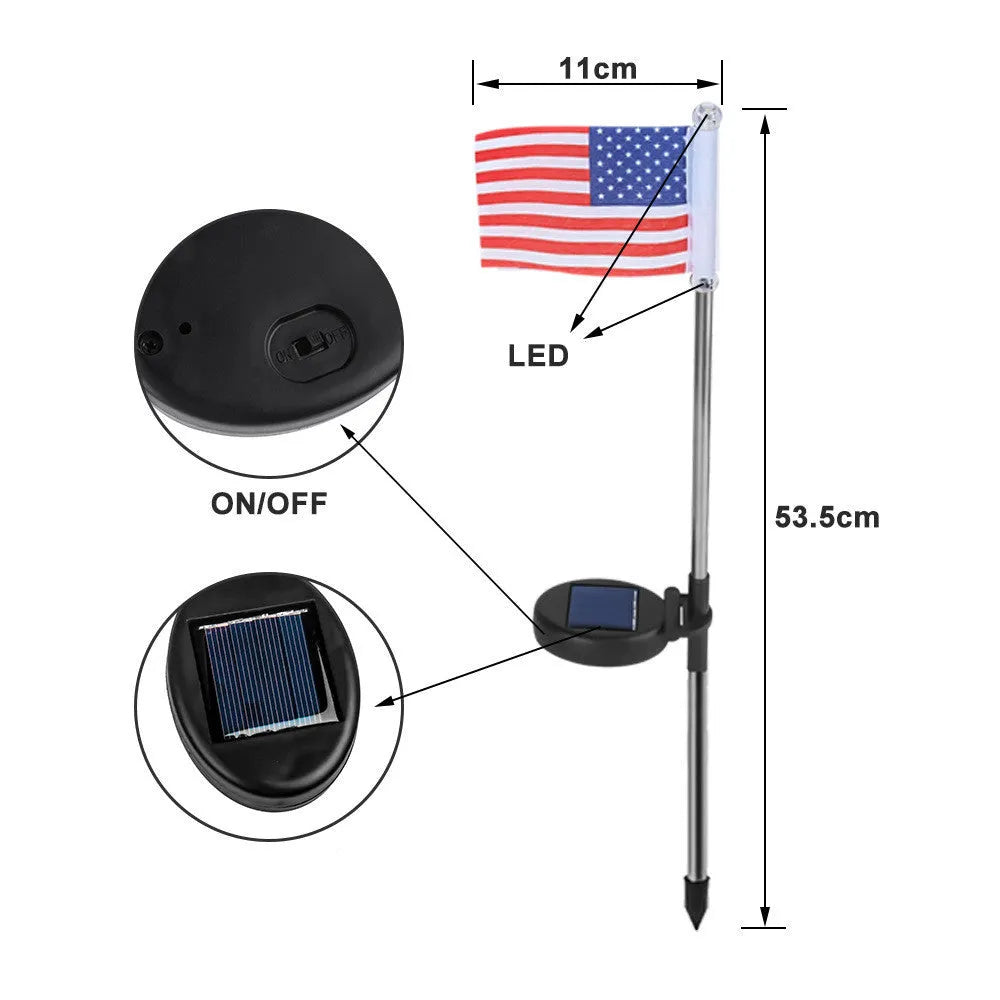 34 cm solar-powered LED garden flag light in American or British flag design with waterproof fabric