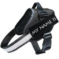 Reflective dog leash and chest strap harness made from polyester, shown in multiple colours and sizes from XS to 2XL