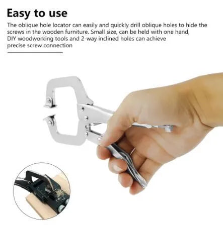 Black aluminium alloy woodworking perforation locator tool with drill bits and sleeves for dowel joinery.