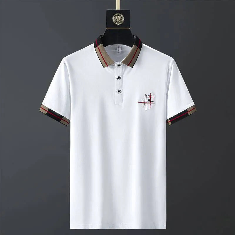 Mens slim fit short sleeve polo shirt with trendy shirt collar in black, grey, khaki, pink, and white colours