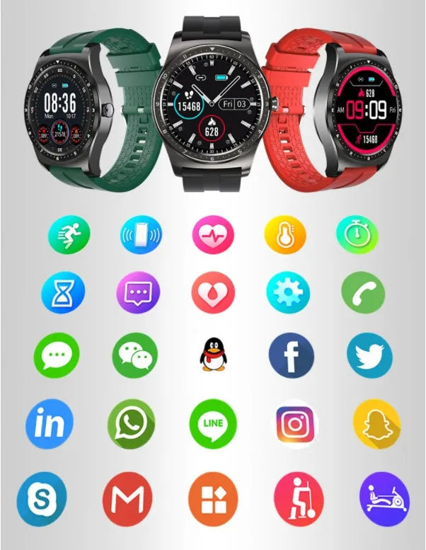 Black Full Circle Full Touch Smart Watch with heart rate and blood pressure monitoring on a silicone wrist strap.
