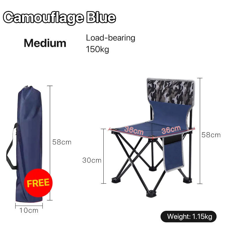 Folding Chair Outdoor Portable Backrest Fishing Chair Stool Painting Stool Chair Maza Small Chair Foldable Seat for Camping Garden Travel Black Blue Camouflage Leaves 33x33x52cm or 28x28x24cm