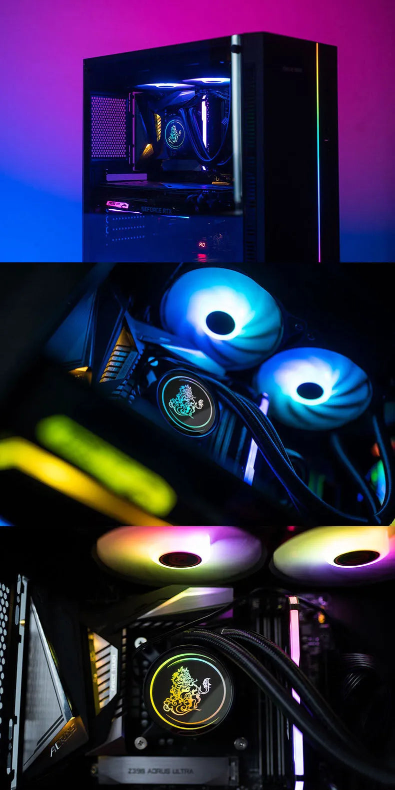 Kirin 240 ARGB CPU water cooling radiator with illuminated fan on copper-aluminum fins