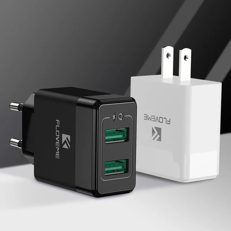 Dual standard travel charger with European and American plugs for USB mobile phone charging